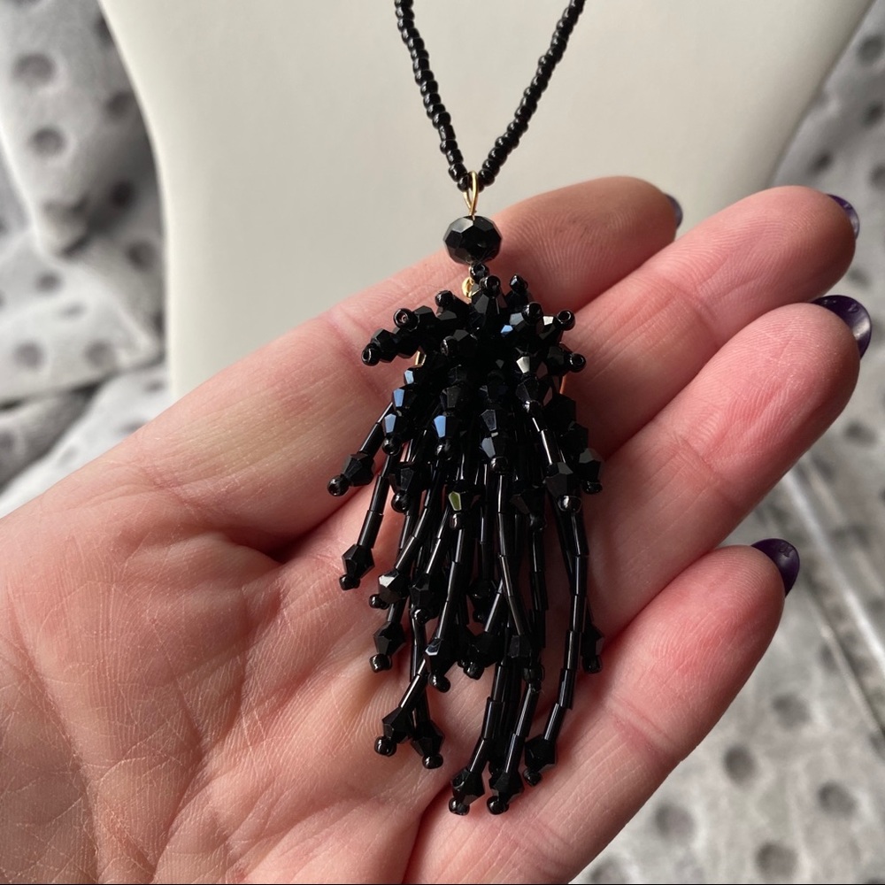 BLACK BEADS & CRYSTALS On SEED BEAD NECKLACE